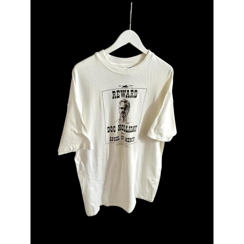 Vintage 90's Doc Holiday T-Shirt Men's Size XL Theater Play Cream White Novelty